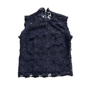 Nanette Lepore Women's Sleeveless Lace Blouse Navy Floral Size L